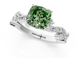 White gold Fancy Green Cushion  Cut Solitaire Diamond Twisted Band with Pave Setting_75