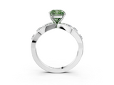 White gold Fancy Green Cushion  Cut Solitaire Diamond with Side Stones on Criss-Cross Band and Four-Prong Setting_6