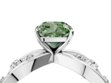 White gold Fancy Green Cushion  Cut Solitaire Diamond with Side Stones on Criss-Cross Band and Four-Prong Setting_7
