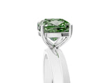 White gold Fancy Green Cushion  Cut Solitaire Engagement Ring with Flat Band and Four-Prong Setting