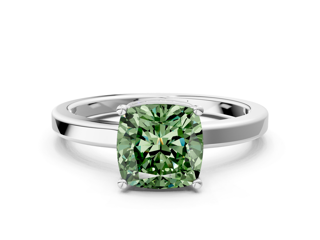 White gold Fancy Green Cushion  Cut Solitaire Engagement Ring with Four-Prong Setting on a Classic Band_20