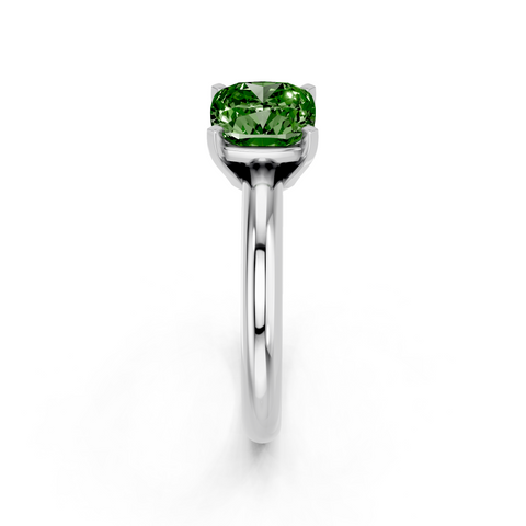 White gold Fancy Green Cushion  Cut Solitaire Engagement Ring with Round Band and Four-Prong Setting_23