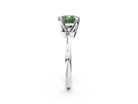 White gold Fancy Green Cushion Cut Solitaire Engagement Ring with Six-Prong Setting and Tapered Band_2