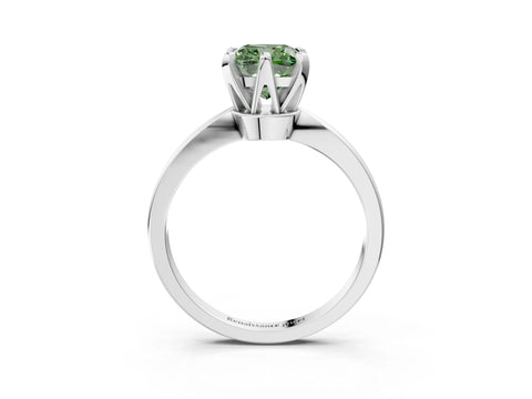 White gold Fancy Green Cushion Cut Solitaire Engagement Ring with Six-Prong Setting and Tapered Band_3