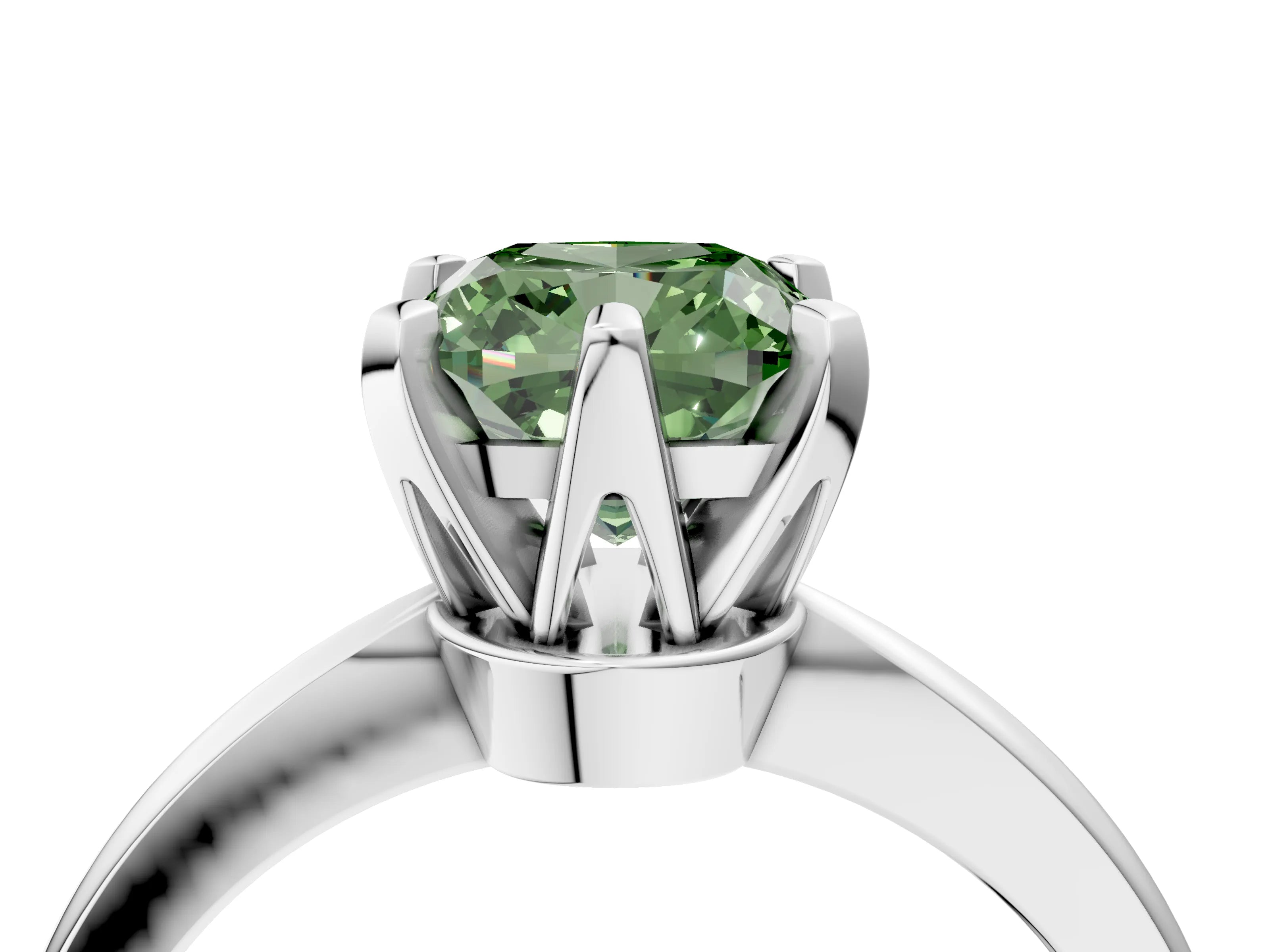 White gold Fancy Green Cushion Cut Solitaire Engagement Ring with Six-Prong Setting and Tapered Band_4