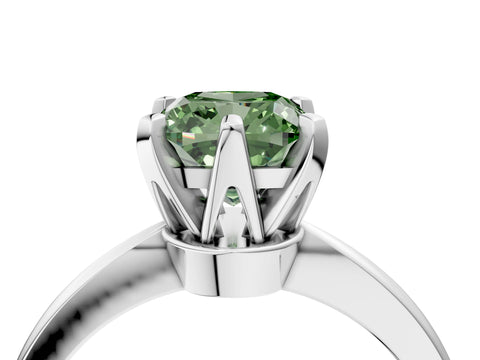 White gold Fancy Green Cushion Cut Solitaire Engagement Ring with Six-Prong Setting and Tapered Band_4