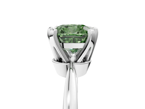 White gold Fancy Green Cushion Cut Solitaire Engagement Ring with Six-Prong Setting and Tapered Band_5