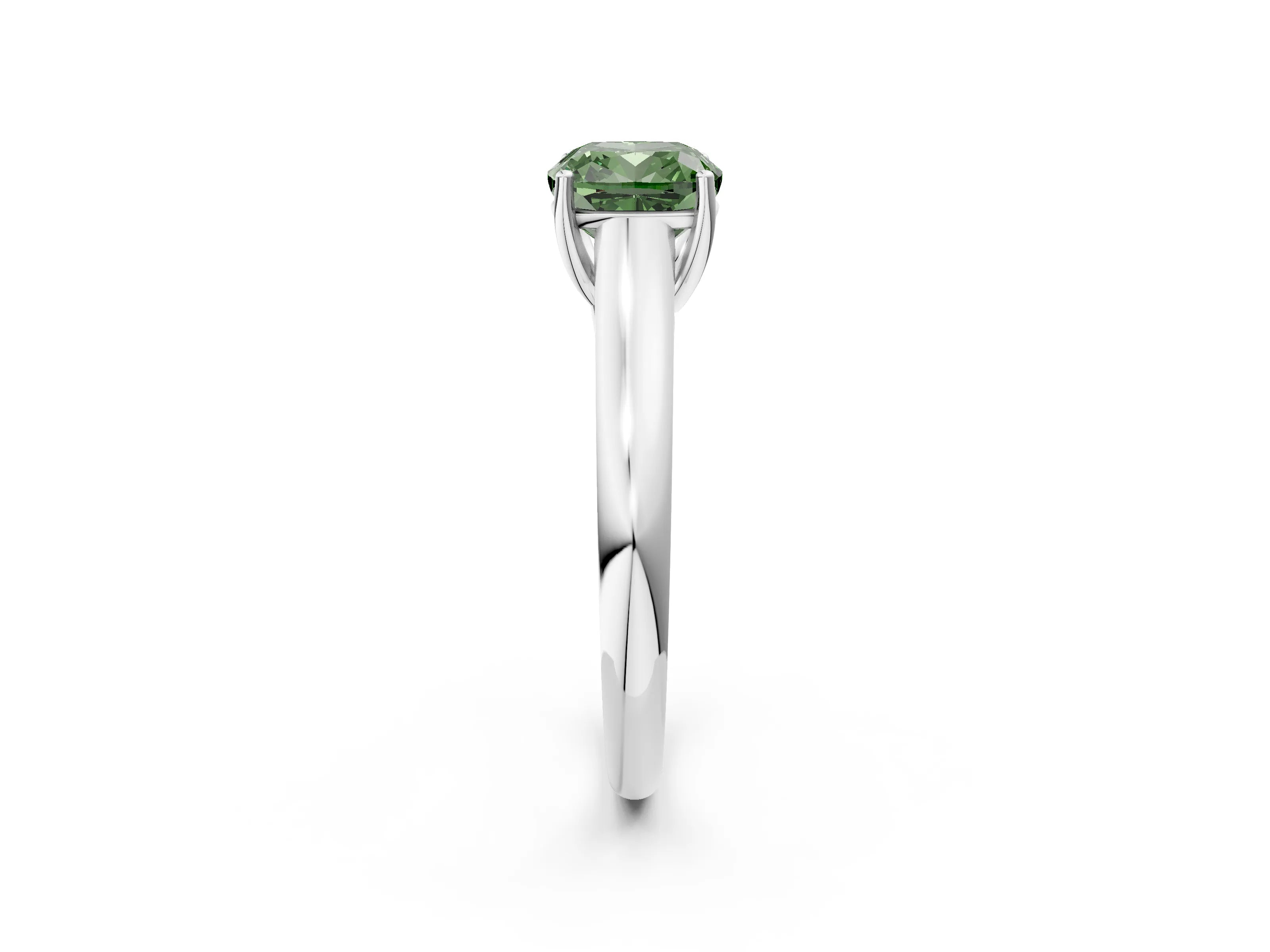 White gold Fancy Green Cushion Cut Solitaire Engagement Ring with Tapered Band and Four-Prong Setting_17