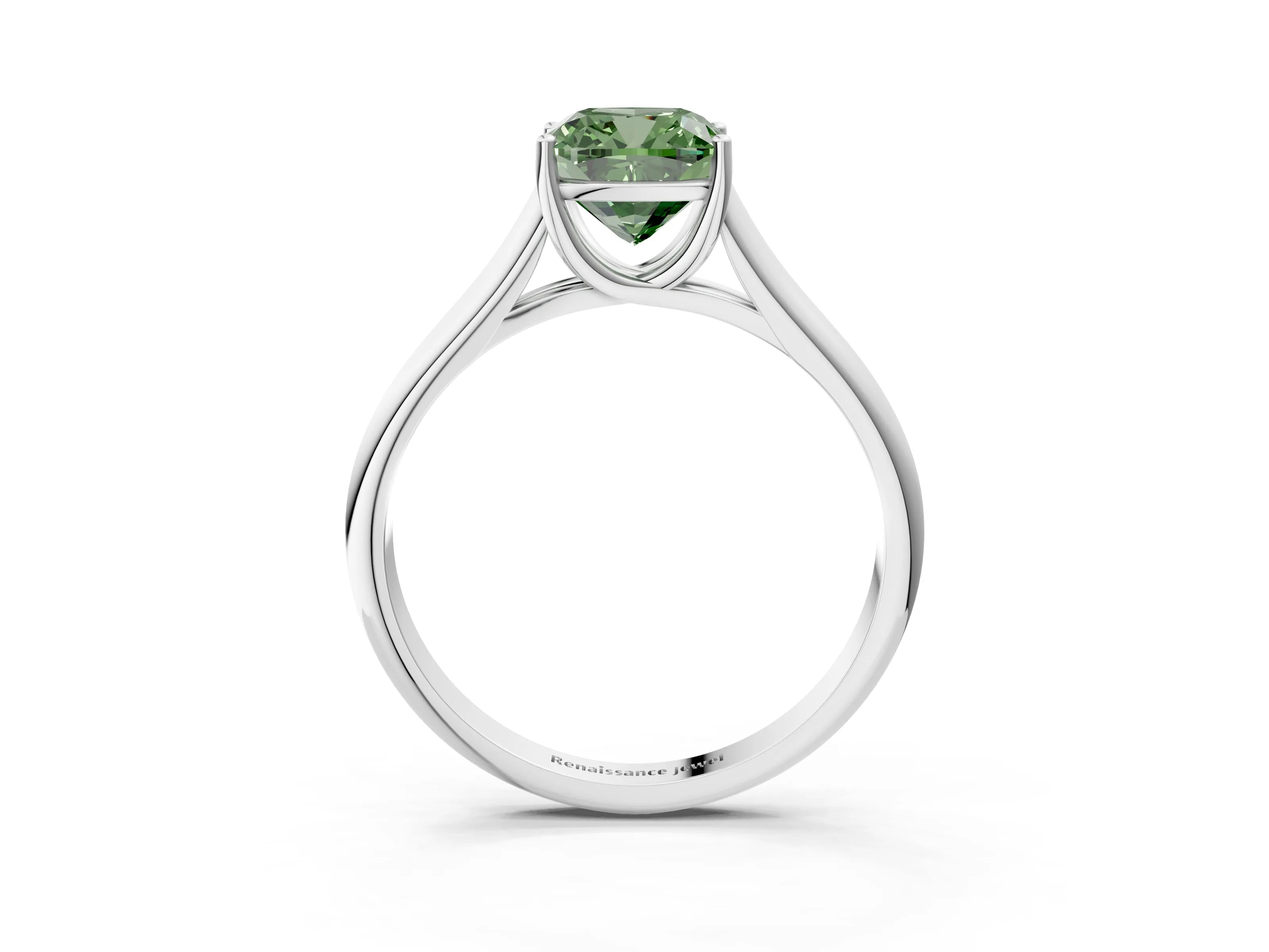 White gold Fancy Green Cushion Cut Solitaire Engagement Ring with Tapered Band and Four-Prong Setting_18