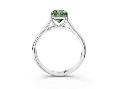 White gold Fancy Green Cushion Cut Solitaire Engagement Ring with Tapered Band and Four-Prong Setting_18