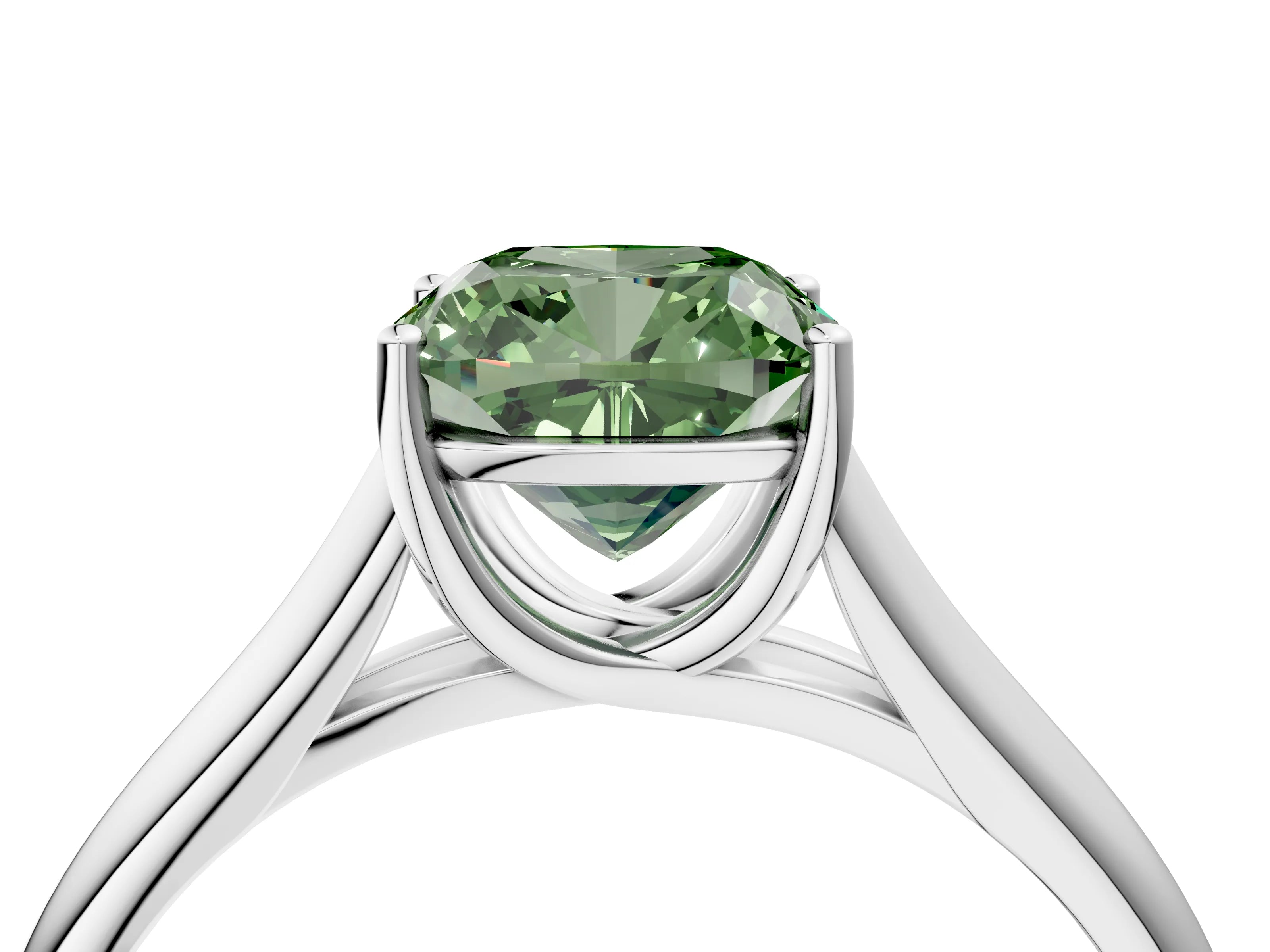 White gold Fancy Green Cushion Cut Solitaire Engagement Ring with Tapered Band and Four-Prong Setting_19