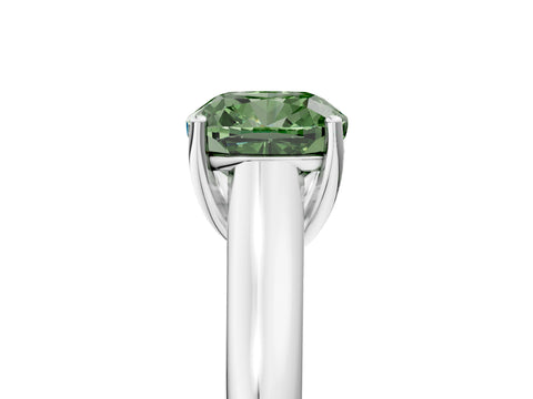 White gold Fancy Green Cushion Cut Solitaire Engagement Ring with Tapered Band and Four-Prong Setting_20