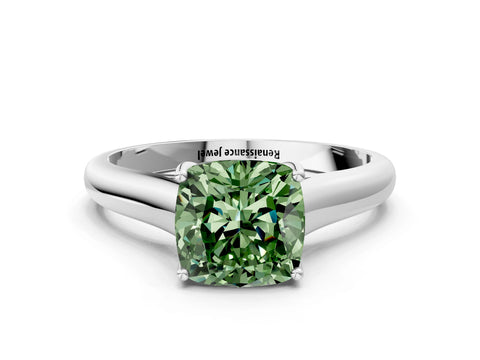 White gold Fancy Green Cushion Cut Solitaire Engagement Ring with Tapered Band and Four-Prong Setting_27