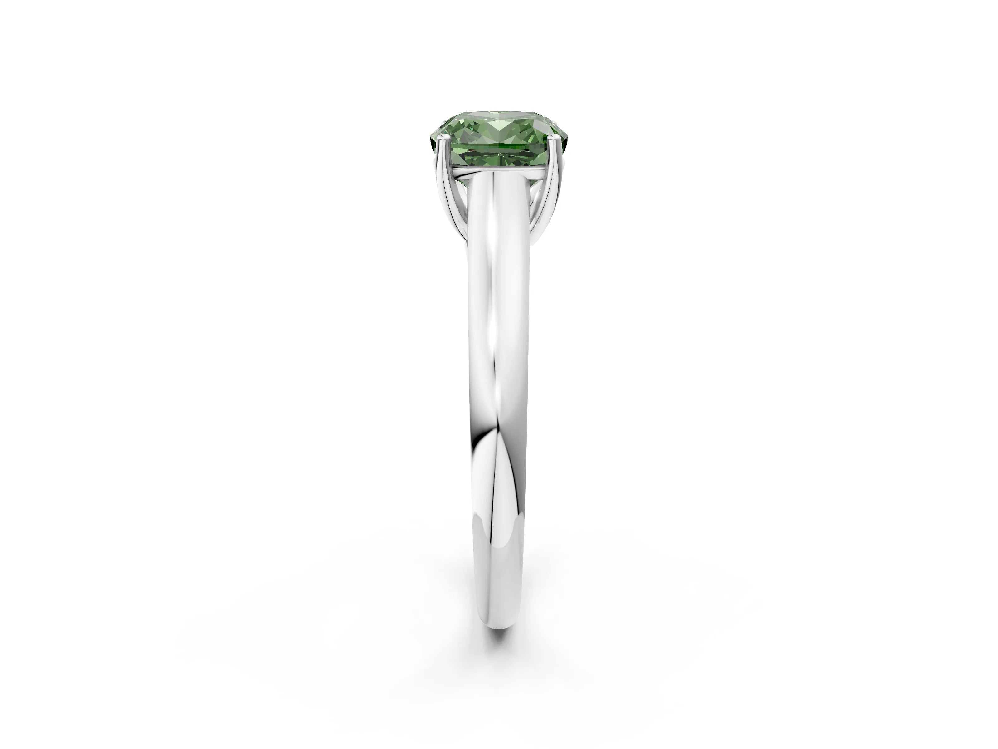 White gold Fancy Green Cushion Cut Solitaire Engagement Ring with Tapered Band and Four-Prong Setting_29