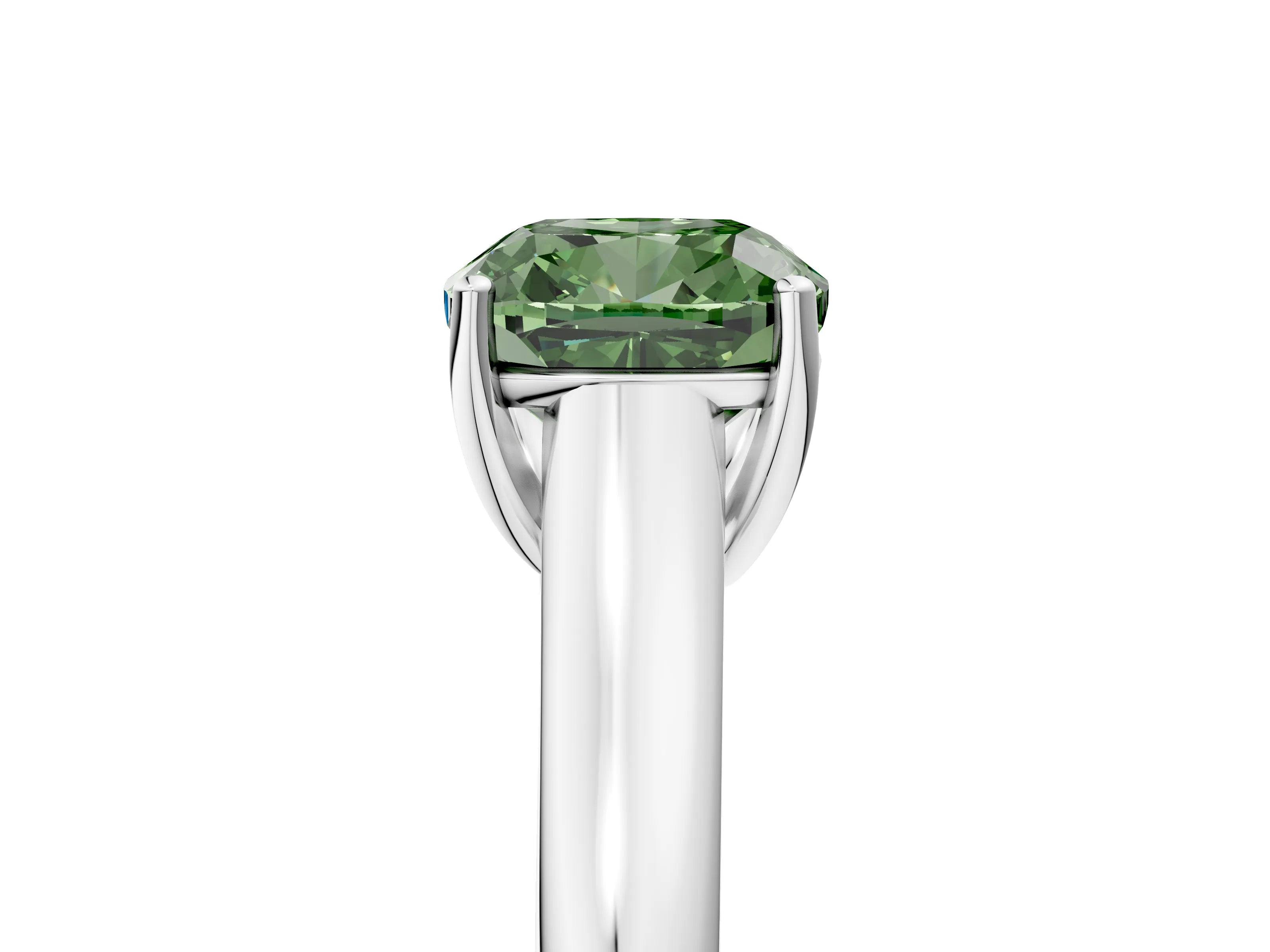 White gold Fancy Green Cushion Cut Solitaire Engagement Ring with Tapered Band and Four-Prong Setting_32