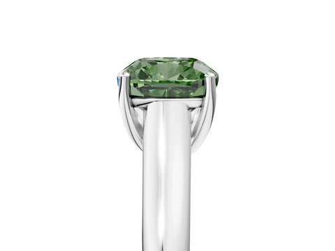 White gold Fancy Green Cushion Cut Solitaire Engagement Ring with Tapered Band and Four-Prong Setting_32