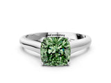 White gold Fancy Green Cushion Cut Solitaire Engagement Ring with Tapered Band and Four-Prong Setting_51