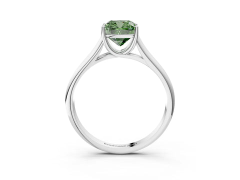 White gold Fancy Green Cushion Cut Solitaire Engagement Ring with Tapered Band and Four-Prong Setting_54