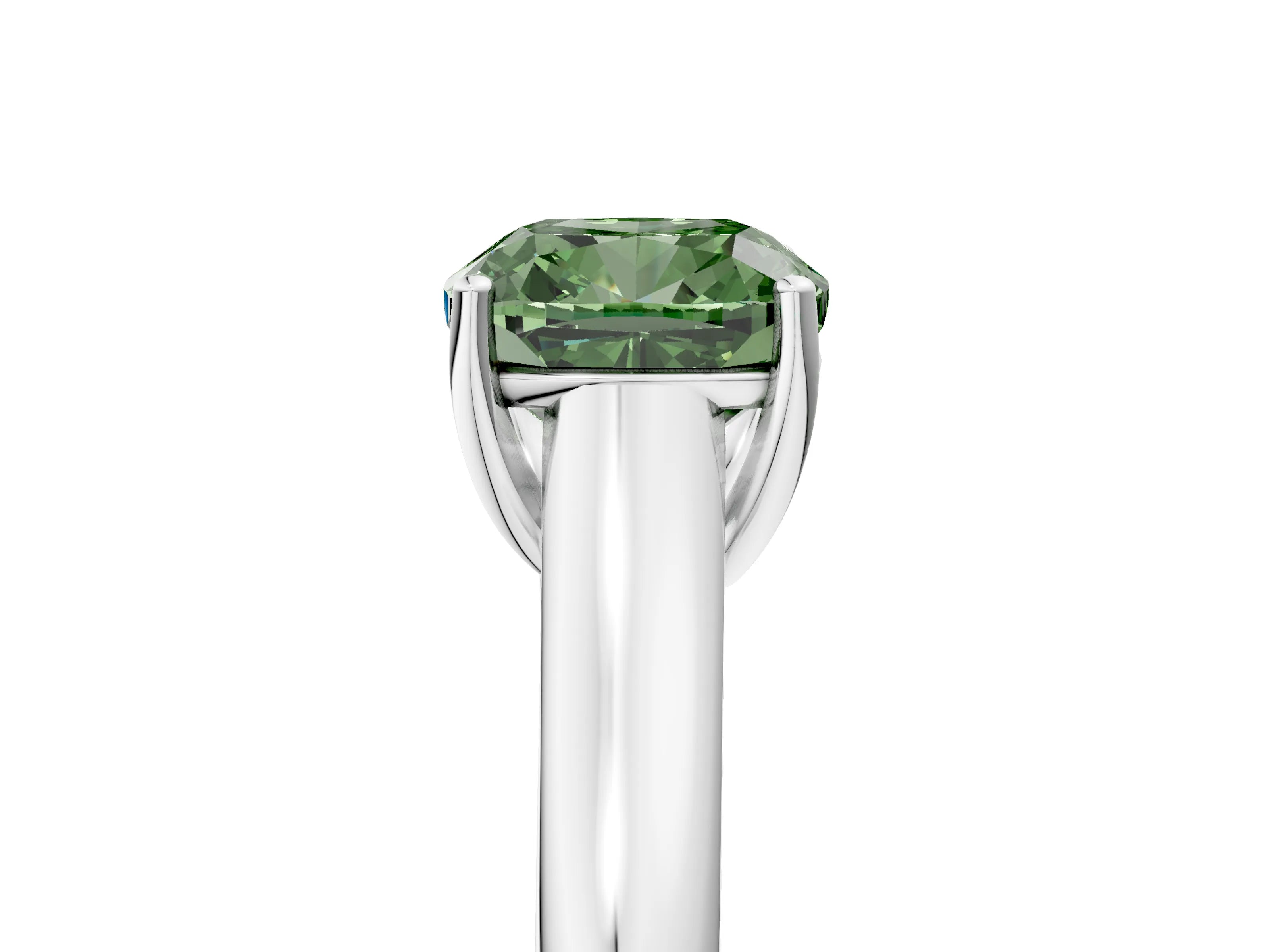 White gold Fancy Green Cushion Cut Solitaire Engagement Ring with Tapered Band and Four-Prong Setting_56