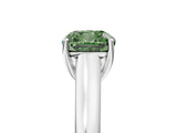 White gold Fancy Green Cushion Cut Solitaire Engagement Ring with Tapered Band and Four-Prong Setting_56