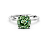 White gold Fancy Green Cushion  Cut Solitaire Engagement Ring with Thin Band and Four-Prong Setting_3