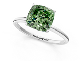 White gold Fancy Green Cushion  Cut Solitaire Engagement Ring with Thin Band and Four-Prong Setting_4