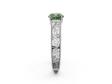 White gold Fancy Green Cushion  Cut Solitaire Engraved Band with Four-Prong Setting_64