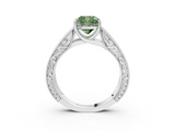 White gold Fancy Green Cushion  Cut Solitaire Engraved Band with Four-Prong Setting_65