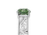 White gold Fancy Green Cushion  Cut Solitaire Engraved Band with Four-Prong Setting_67