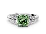 White gold Fancy Green Cushion  Cut Solitaire Floral Diamond Ring with Four-Prong Setting_37