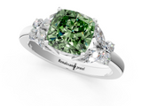 White gold Fancy Green Cushion  Cut Solitaire Floral Diamond Ring with Four-Prong Setting_38