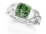 White gold Fancy Green Cushion Cut Solitaire Intertwined Band Prong Setting Ring_1