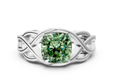 White gold Fancy Green Cushion Cut Solitaire Intertwined Band Prong Setting Ring