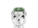 White gold Fancy Green Cushion Cut Solitaire Intertwined Band Prong Setting Ring_5