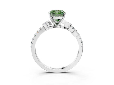 White gold Fancy Green Cushion Cut Solitaire Leaf-Inspired Diamond Ring with Pavé Band and Four-Prong Setting_27