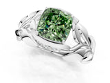 White gold Fancy Green Cushion Cut Solitaire Leaf-Inspired Engagement Ring with Prong Setting_13