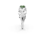 White gold Fancy Green Cushion Cut Solitaire Leaf-Inspired Engagement Ring with Prong Setting_14
