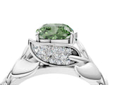 White gold Fancy Green Cushion Cut Solitaire Leaf-Inspired Engagement Ring with Prong Setting_16