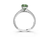 White gold Fancy Green Cushion Cut Solitaire Milgrain Engraved Band with Four-Prong Setting_15