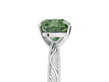 White gold Fancy Green Cushion Cut Solitaire Milgrain Engraved Band with Four-Prong Setting_17