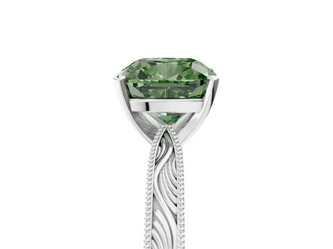 White gold Fancy Green Cushion Cut Solitaire Milgrain Engraved Band with Four-Prong Setting_17