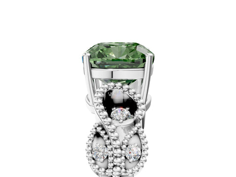 White gold Fancy Green Cushion Cut Solitaire Milgrain Leaf Band with Prong Setting_17