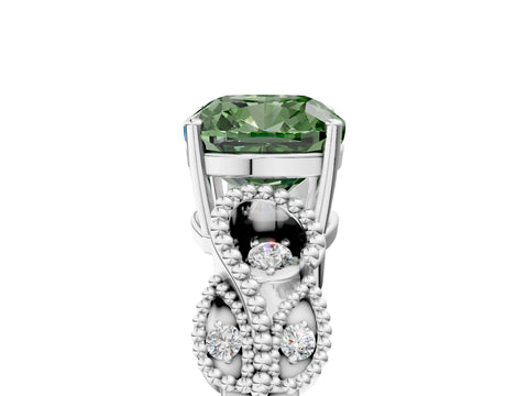 White gold Fancy Green Cushion Cut Solitaire Milgrain Leaf Band with Prong Setting_5