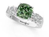 White gold Fancy Green Cushion Cut Solitaire Princess Side Stone Engraved Band Prong Setting Ring_13
