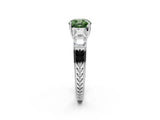 White gold Fancy Green Cushion Cut Solitaire Princess Side Stone Engraved Band Prong Setting Ring_14