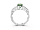 White gold Fancy Green Cushion Cut Solitaire Princess Side Stone Engraved Band Prong Setting Ring_15