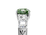White gold Fancy Green Cushion Cut Solitaire Princess Side Stone Engraved Band Prong Setting Ring_17