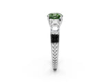 White gold Fancy Green Cushion Cut Solitaire Princess Side Stone Engraved Band Prong Setting Ring_20