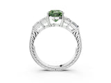 White gold Fancy Green Cushion Cut Solitaire Princess Side Stone Engraved Band Prong Setting Ring_21