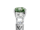 White gold Fancy Green Cushion Cut Solitaire Princess Side Stone Engraved Band Prong Setting Ring_25